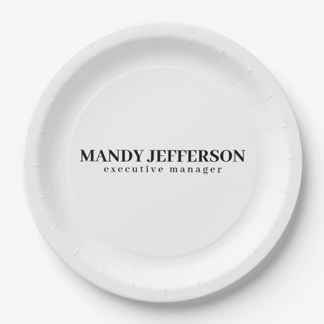 Professional elegant modern minimalist add name paper plates (Front)