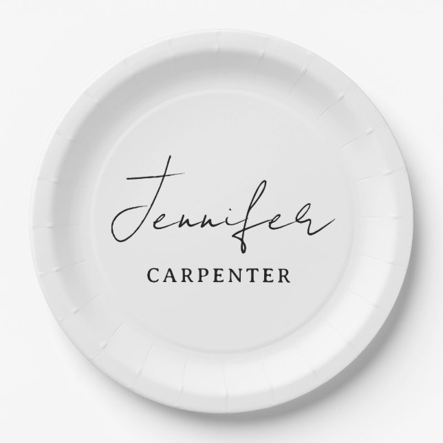 Professional elegant modern minimalist add name paper plates (Front)