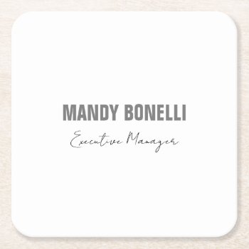 Professional Elegant Modern Minimalist Add Name Square Paper Coaster by hizli_art at Zazzle