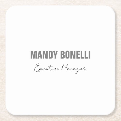 Professional elegant modern minimalist add name square paper coaster
