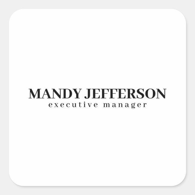 Professional elegant modern minimalist add name square sticker (Front)