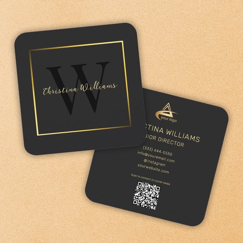 Professional Elegant Modern Minimalist Black Gold Square Business Card