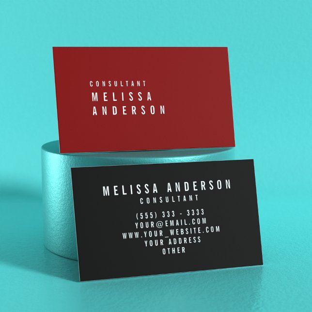 Professional Elegant Modern Minimalist Crimson Red Business Card (Perspective)