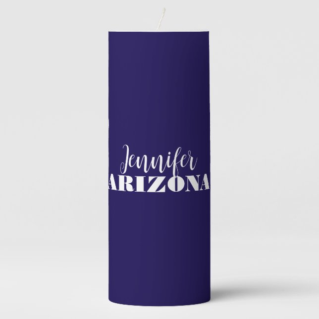 Professional elegant modern minimalist dark blue pillar candle (Front)