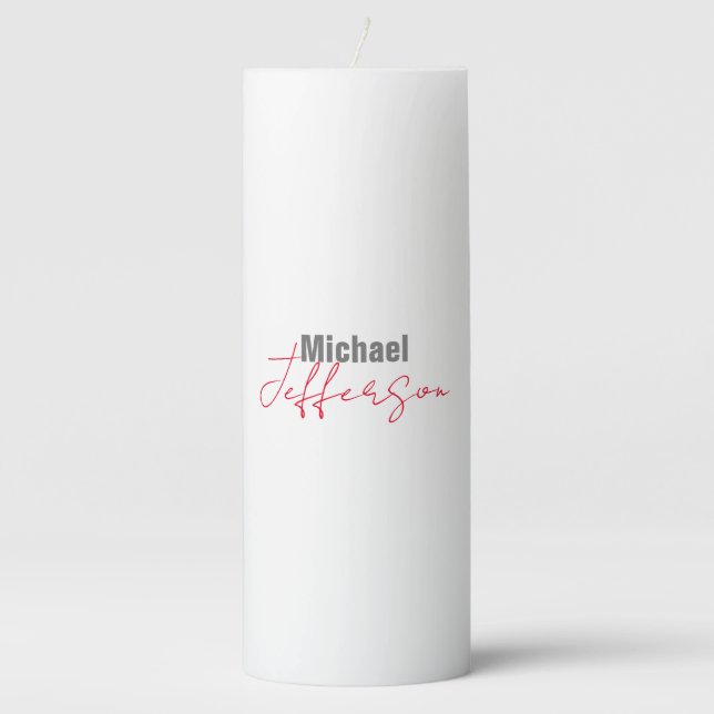 Professional elegant modern minimalist name pillar candle (Front)
