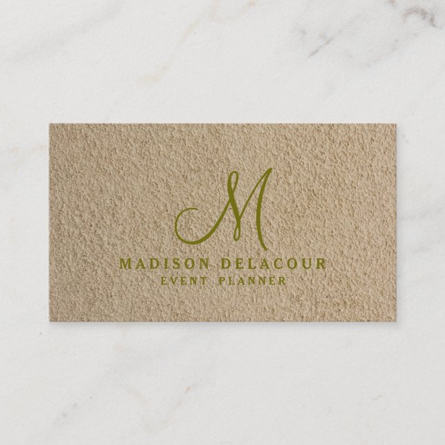 Professional Elegant Modern Monogram Beige Sand Business Card (Front)
