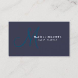 Professional Elegant Modern Monogram Blue & White Business Card