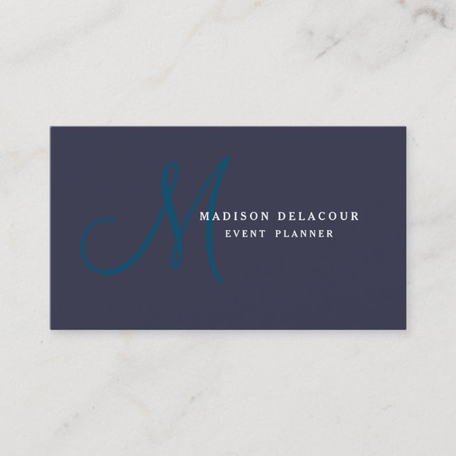 Professional Elegant Modern Monogram Blue & White Business Card (Front)
