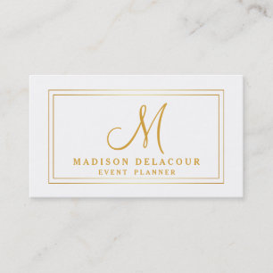 Professional Elegant Modern Monogram Gold & White Business Card