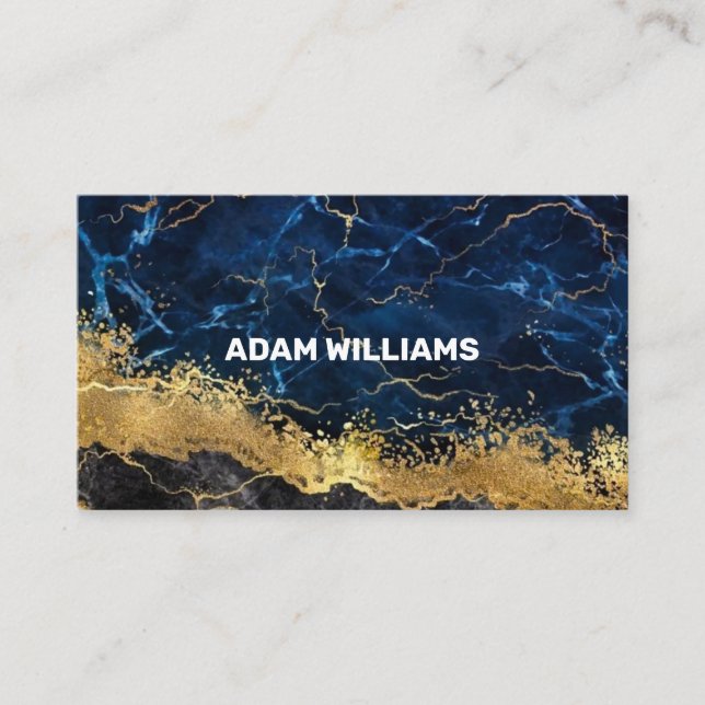 Professional Elegant Modern Navy Blue Gold Marble Business Card (Front)