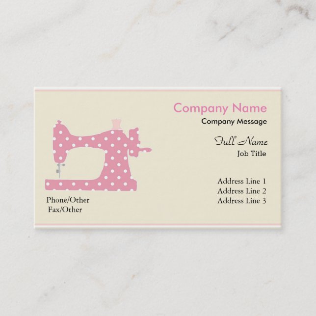 Professional Elegant Modern Pink Sewing Machine Business Card (Front)