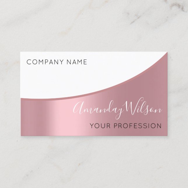 Professional Elegant Modern Rose White Metallic Business Card (Front)