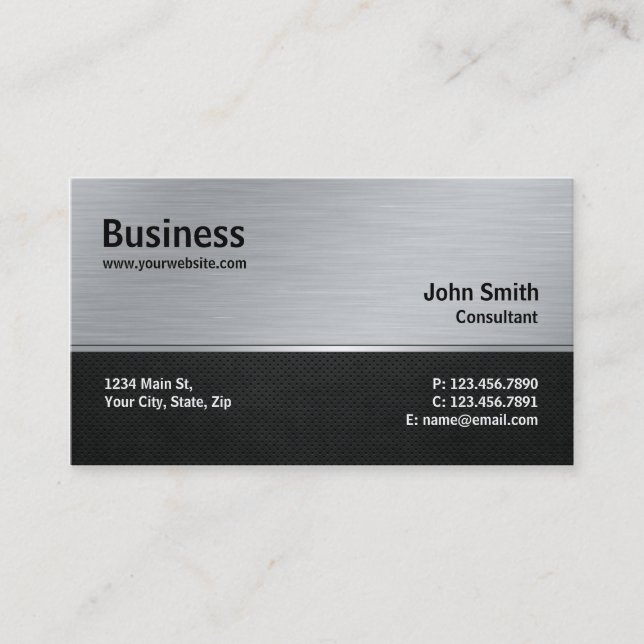 Professional Elegant Modern Silver and Black Metal Business Card (Front)