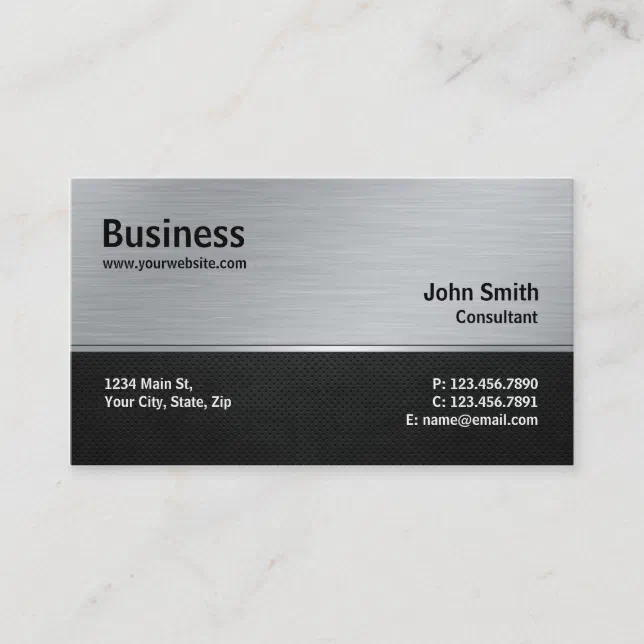 Professional Elegant Modern Silver and Black Metal Business Card | Zazzle