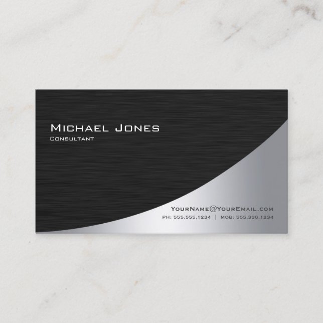 Professional Elegant Modern Silver Black Business Card (Front)
