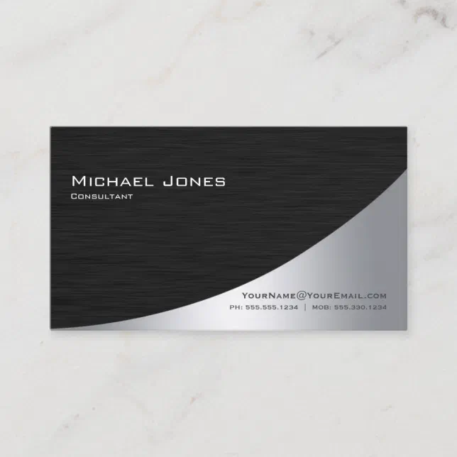 Professional Elegant Modern Silver Black Business Card | Zazzle