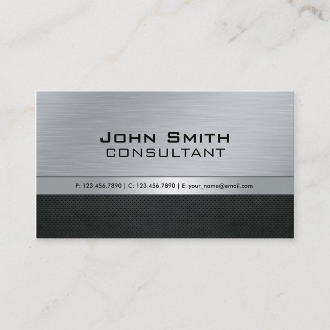 Professional Elegant Modern Silver Black Metal Business Card (Front)