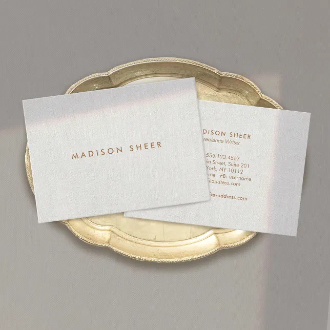 Professional Elegant Modern Simple Grey Linen Business Card | Zazzle