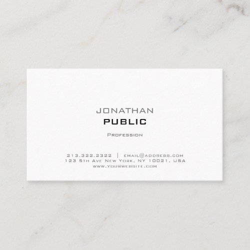 Professional Elegant Modern Sleek White Plain Business Card
