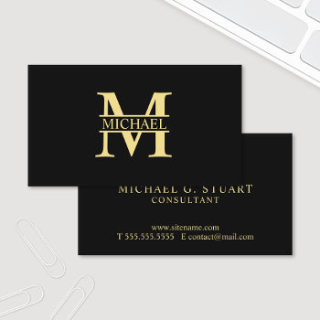 Professional Elegant Monogram Black And Gold Business Card by manadesignco at Zazzle