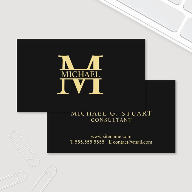 Professional Elegant Monogram Black and Gold Business Card (Creator Uploaded)