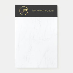 Professional Elegant Monogram Black Gold Marble Post-it Notes