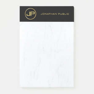 Professional Elegant Monogram Black Gold Marble Post-it Notes