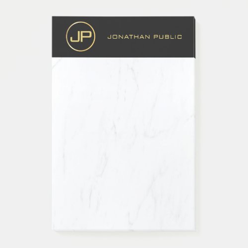 Professional Elegant Monogram Black Gold Marble Post_it Notes