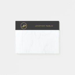Professional Elegant Monogram Black Gold Marble Post-it Notes