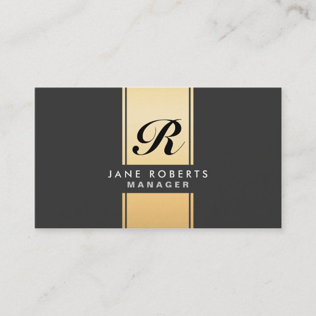 Professional Elegant Monogram Cosmetologist Gold Business Card (Front)