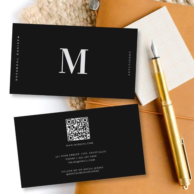 Professional Elegant Monogram Minimalist QR Code Business Card (Professional Elegant Monogram Minimalist QR Code Business Card)