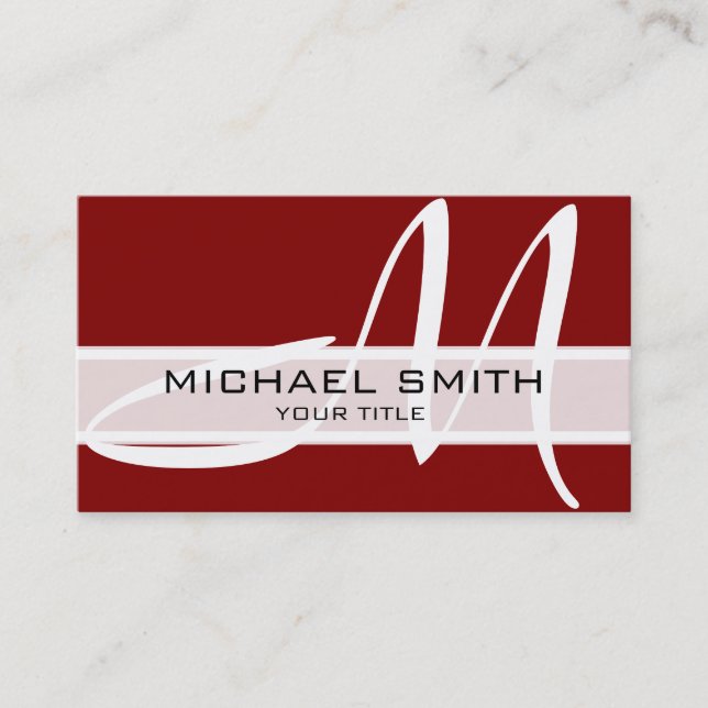 Professional Elegant Monogram Modern Deep Maroon Business Card (Front)