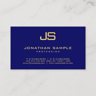 Professional Elegant Monogram Navy Blue Gold Business Card