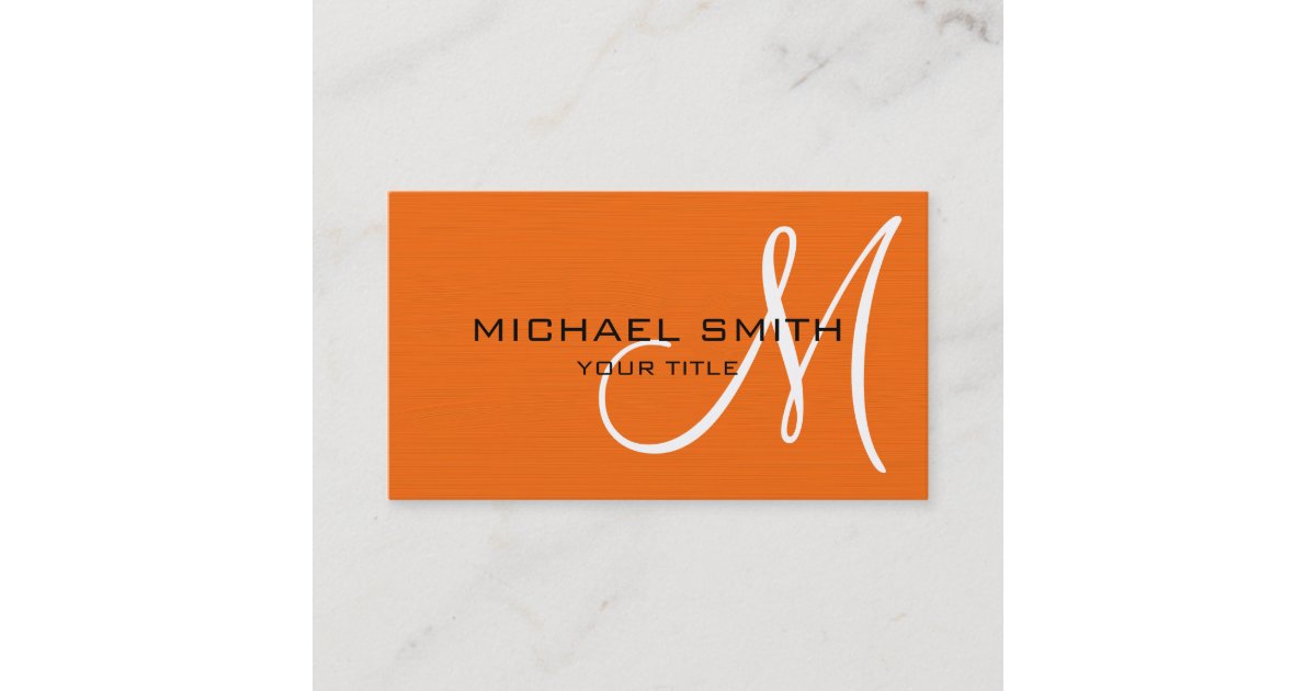 Professional Elegant Monogram Plain Dark Orange Business Card | Zazzle
