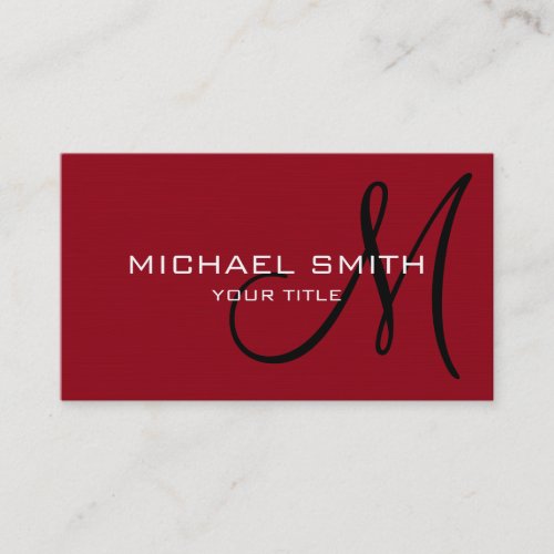 Professional Elegant Monogram Plain Dark Red Business Card