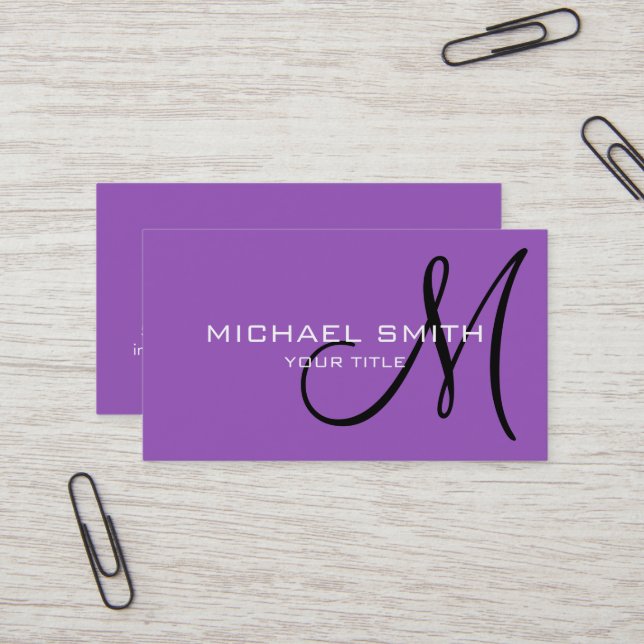 Professional Elegant Monogram Plain Lilac Business Card (Front/Back In Situ)