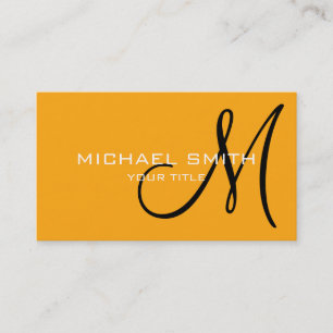 Professional Elegant Monogram Plain Tangerine Business Card