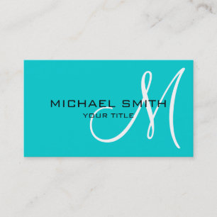 Professional Elegant Monogram Plain Turquoise Business Card