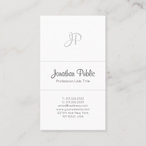 Professional Elegant Monogram White Modern Simple Business Card