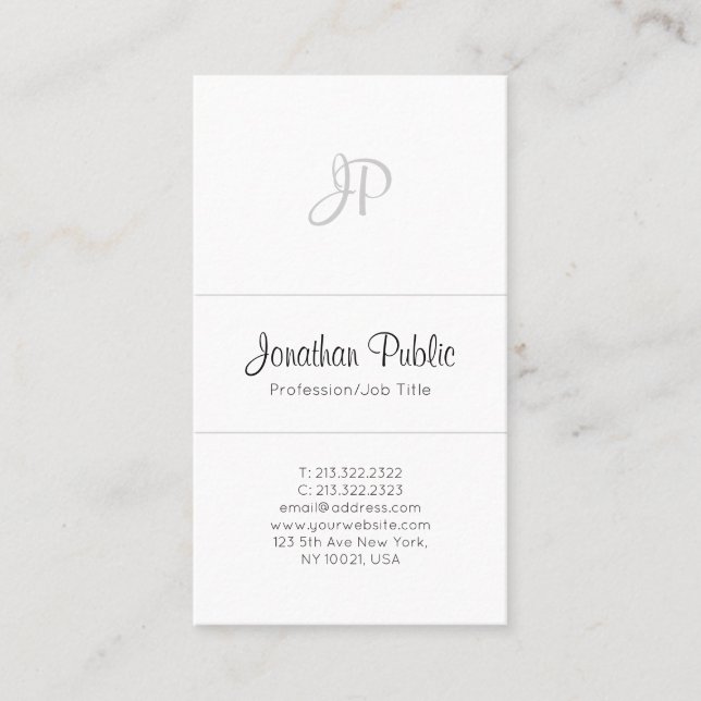 Professional Elegant Monogram White Modern Simple Business Card (Front)