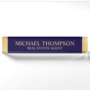 Professional Elegant Navy Blue and Gold Name Plate