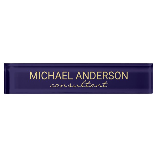 Professional Elegant Navy Blue and Gold Name Plate (Front)