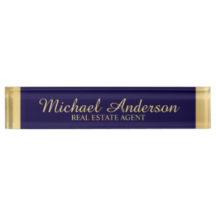 Professional Elegant Navy Blue and Gold Name Plate