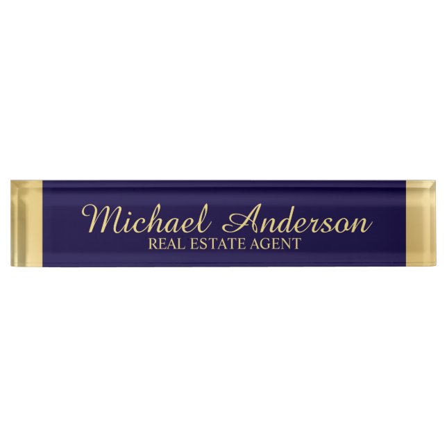 Professional Elegant Navy Blue and Gold Name Plate (Front)
