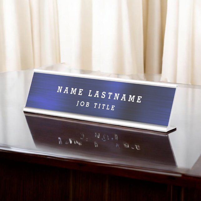 Professional Elegant Navy Blue Desk Name Plate (Creator Uploaded)