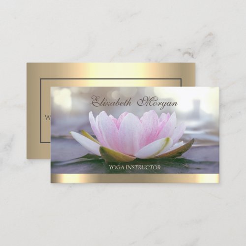 Professional Elegant Pink LotusGold Stripe Yoga Business Card
