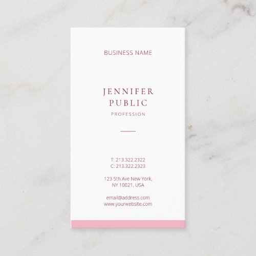 Professional Elegant Pink Modern Minimalist Plain Business Card