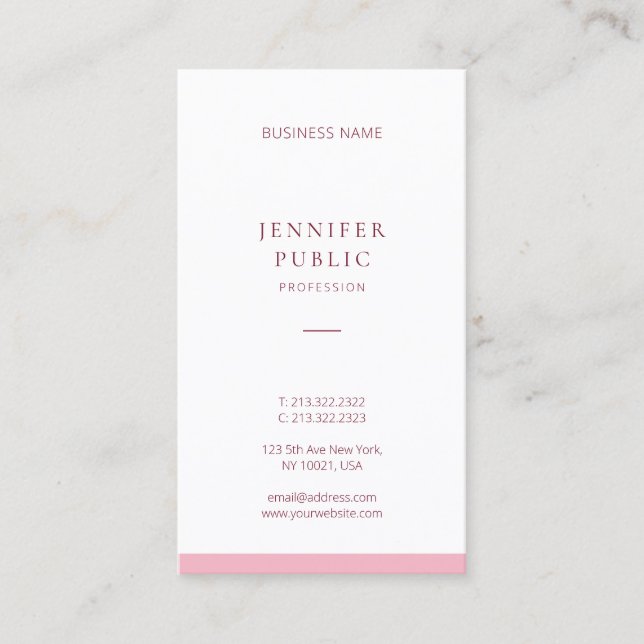 Professional Elegant Pink Modern Minimalist Plain Business Card (Front)