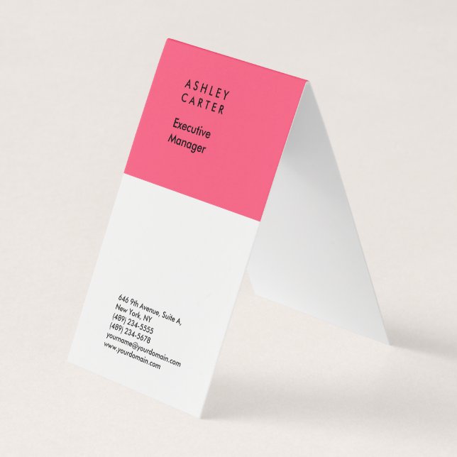Professional elegant pink white plain minimalist business card (Front)