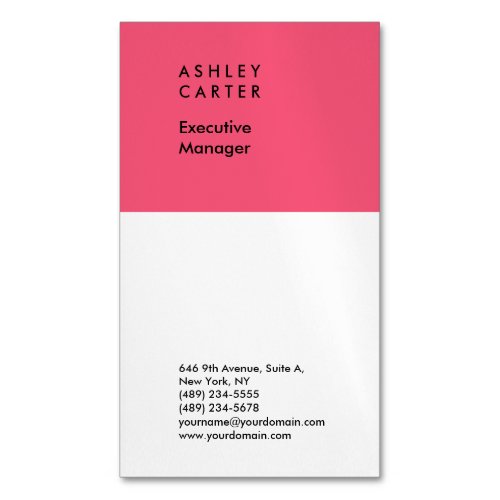 Professional elegant pink white plain minimalist business card magnet